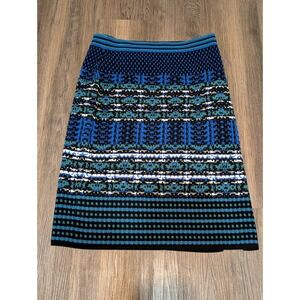 Diane von Furstenberg Knit Skirt Vintage Stripe Teal Blue‎ Black Size S
